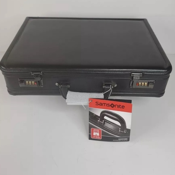 SAMSONITE Black Leather Expandable Attache Briefcase Organizer 44077-1041 - Picture 3 of 4